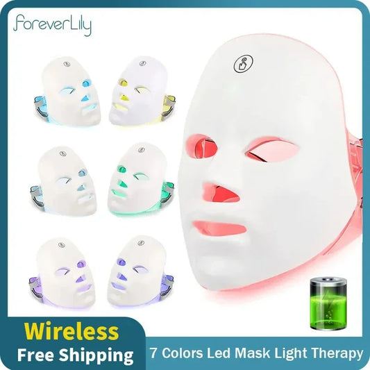Wireless LED Face Mask Red Light Photon Therapy Anti-Aging Anti Wrinkle Acne Removal 7 Color Facial Mask Skin Care Beauty Device