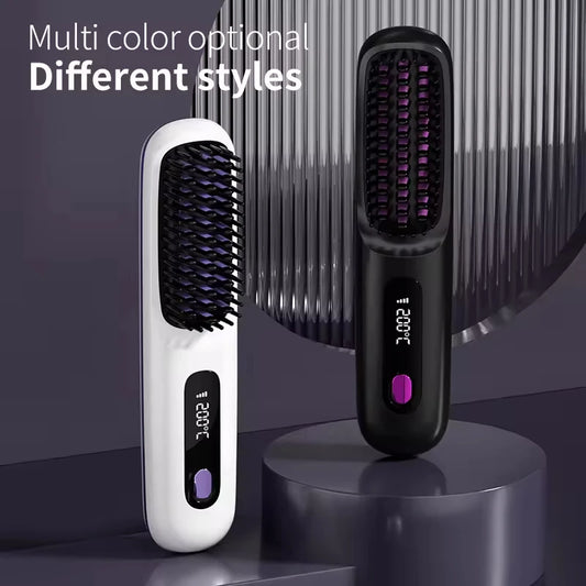 ✨ Cordless Hair Straightener Brush 💇‍♀️ – Compact 👜 | Travel-Friendly ✈️ | LED Display 🔋 | Anti-Scald 🔥 | Ionic Mini Comb 💨